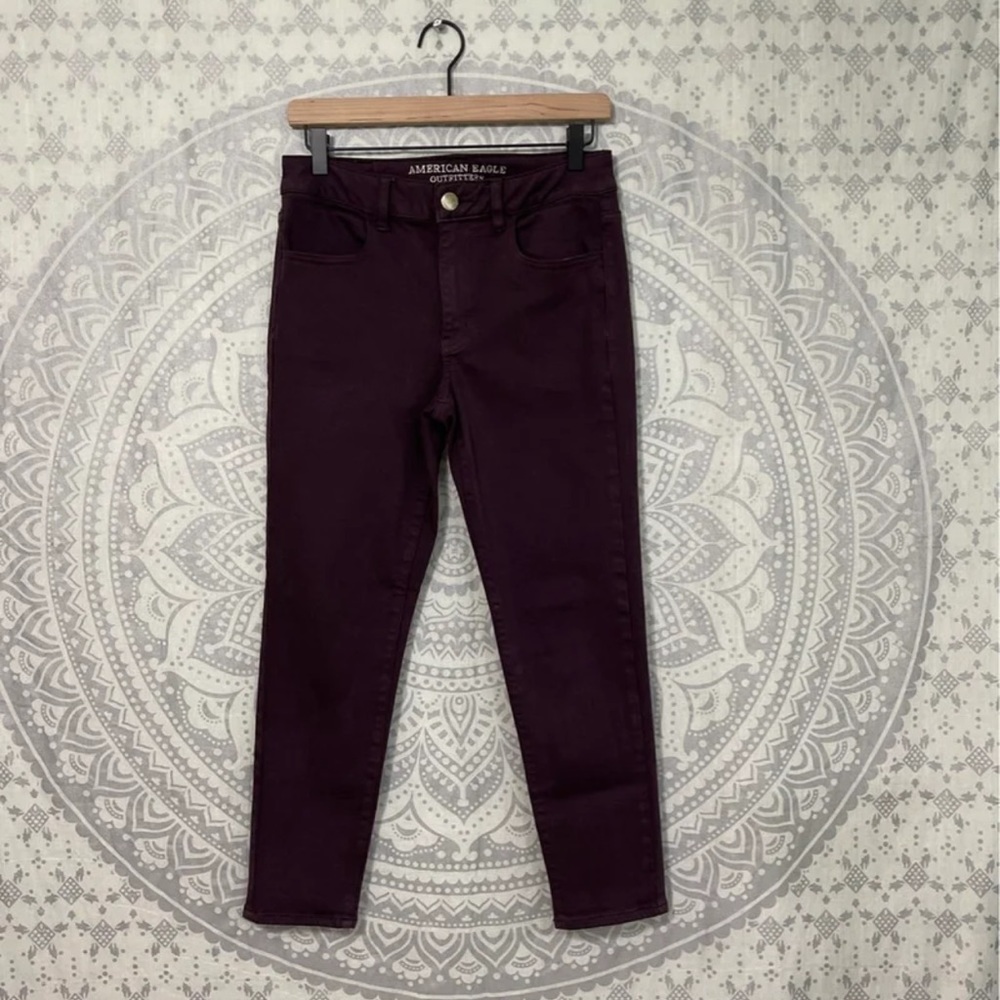 Euc $69 American Eagle Hi Rise Jeggings Crop Legging Pants Burgundy Eggplant 8 L